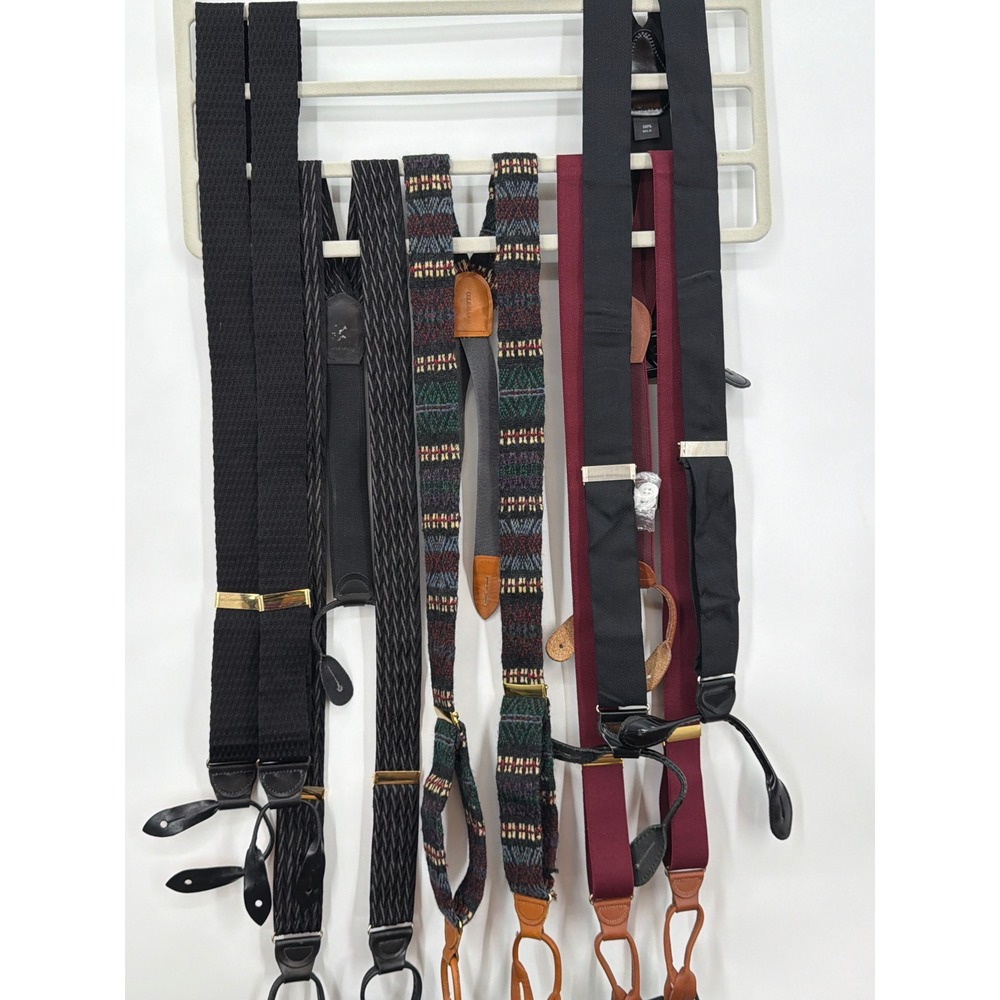 Vtg Suspenders 5 Pairs Cole Haan Pierre Cardin Silk Wool Button End Braces